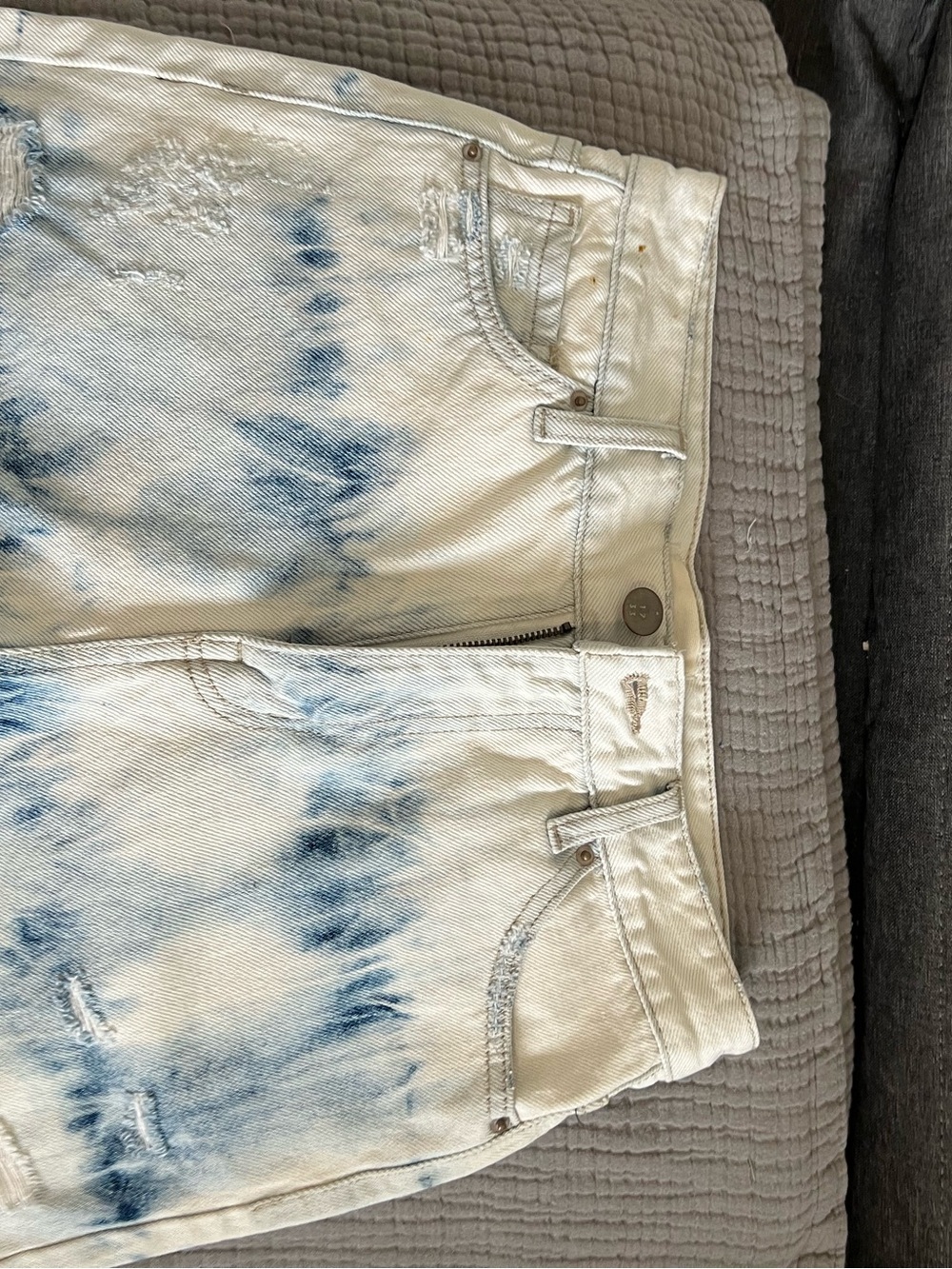 Women's Tie-Dye Bleached Shorts- Light Blue/White